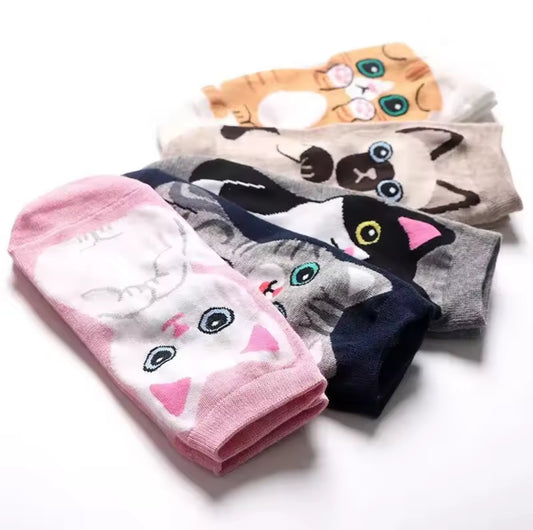 5 Pairs/Set Women's Cartoon Cute Cat Ankle Socks Breathable Perfect for Everyday Fashion
