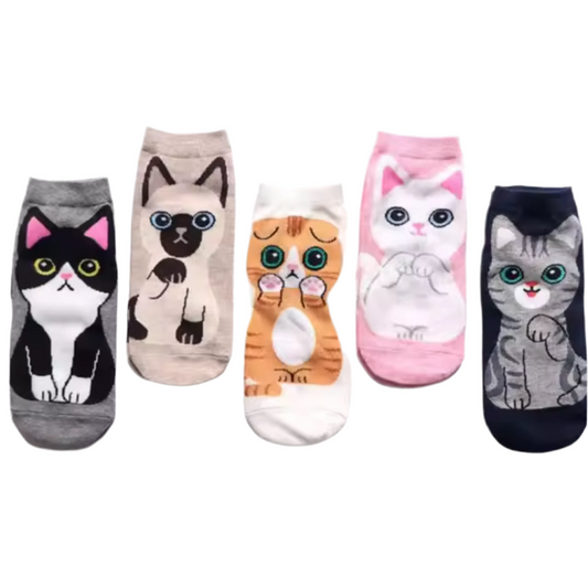 5 Pairs/Set Women's Cartoon Cute Cat Ankle Socks Breathable Perfect for Everyday Fashion