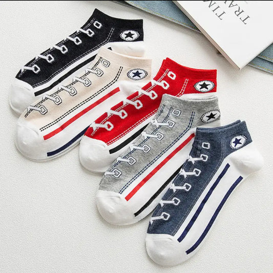 5 Pairs Trendy Cotton Socks for men and women short tube low cut Non-slip boat socks for sports